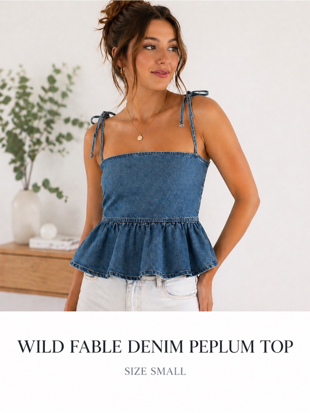 NWOT Wild Fable Denim Peplum Top Size Small Tie Strap Cropped Tank